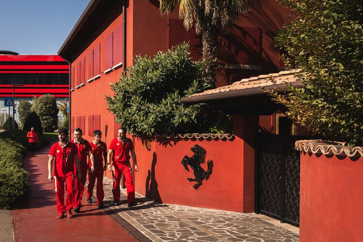 Ferrari workers at lunch in Italy. 