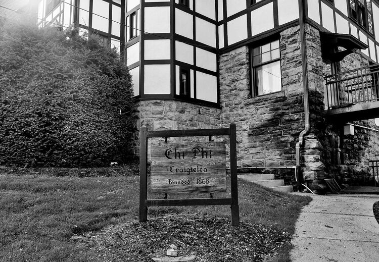 The Chi Phi fraternity house at the center of a rape allegation stands on the campus of Cornell University Ithaca, New York.