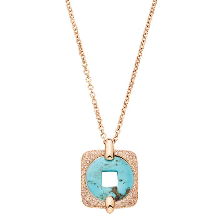 Pomellato rose-gold, brown diamond and turquoise Memorie d’Archivio Moneta Orientale pendant