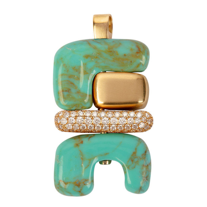 Joelle Kharrat gold, diamond and turquoise Totem pendant