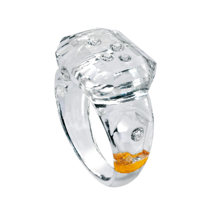 Solange gold-leaf, diamond and emerald-cut rock crystal Hololith ring