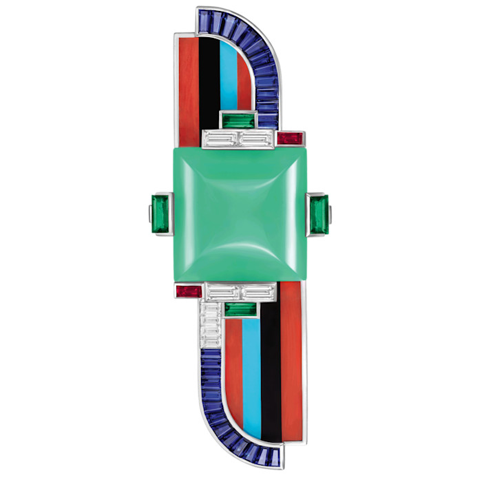 Van Cleef & Arpels gold, diamond, chrysoprase, emerald, ruby, sapphire, coral, turquoise and onyx Plume de vie clip
