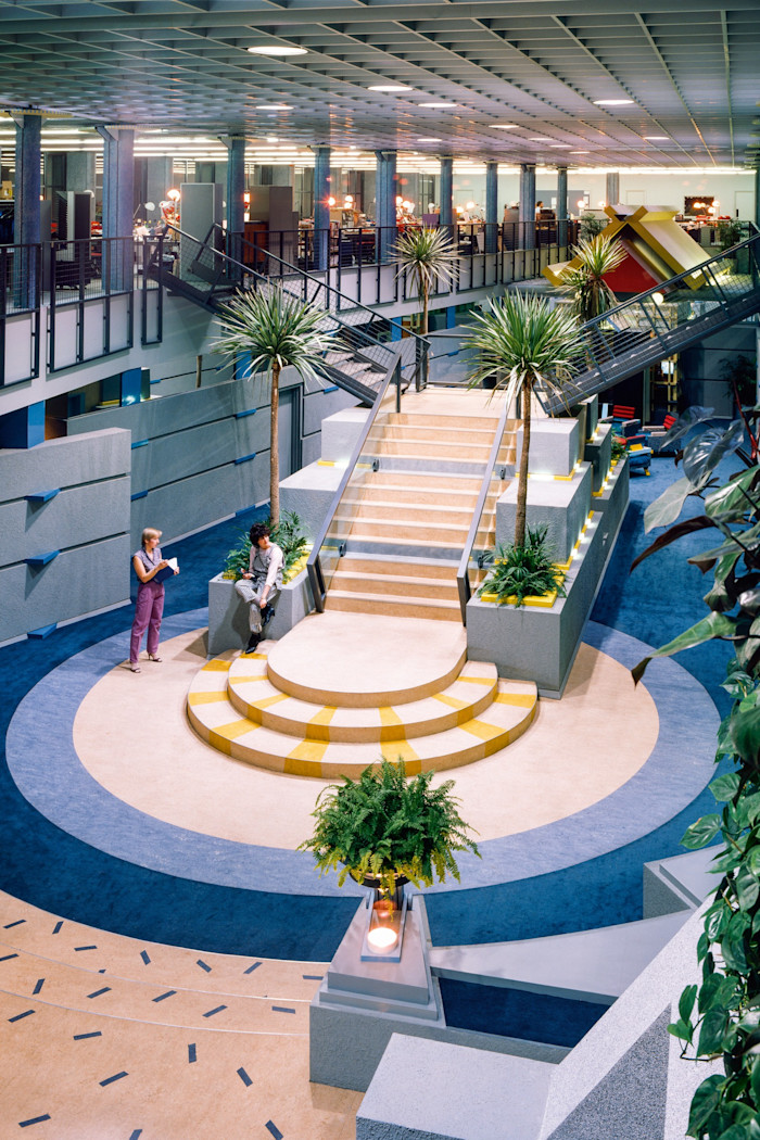 The atrium of Terry Farrell’s TV-am studios in Camden, completed in 1983