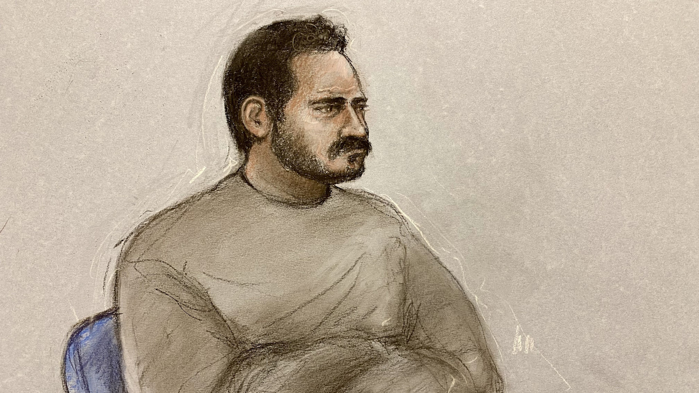 Court artist sketch showing Joshua Kerry seated and facing forward in court.