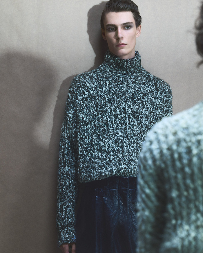 Waldemar and Sandra (just seen) both wear Ulla Johnson cotton knit pullovers, £515 each. Waldermar wears Ulla Johnson leather trousers, £1,395