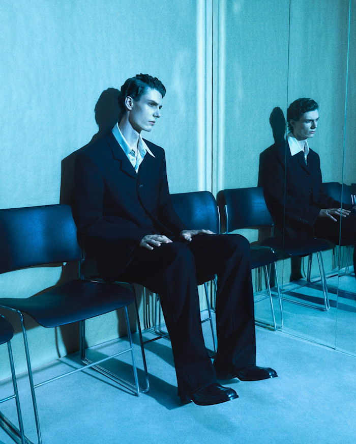 Waldemar wears Bottega Veneta military wool jacket, matching trousers and silk toile shirt, all POA