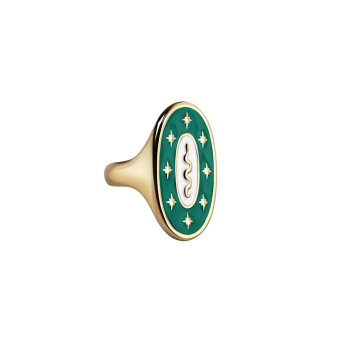 Gilded silver and enamel Constellation ring, $410