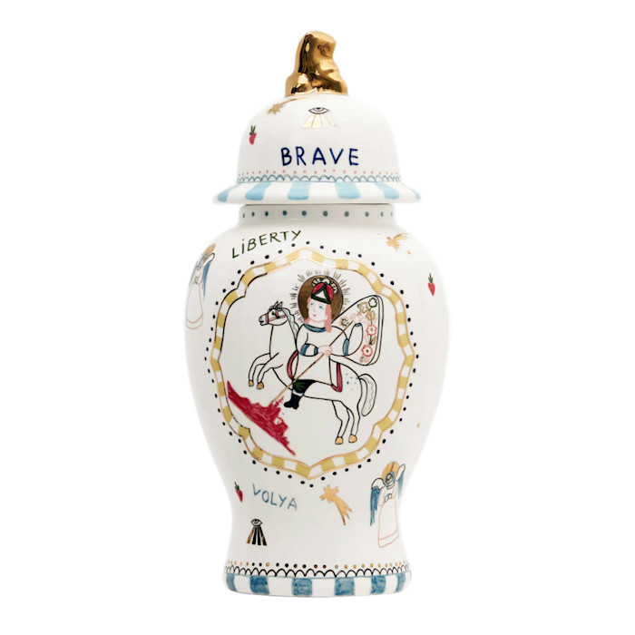 Porcelain Freedom vase, $600