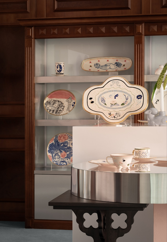 Ceramics on display in the shop’s cabinets