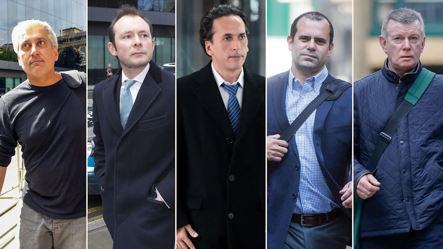 From left: Jay Merchant, Jonathan Mathew, Philippe Moryoussef, Alex Pabon, and Colin Bermingham are shown in individual panels, each walking outdoors.