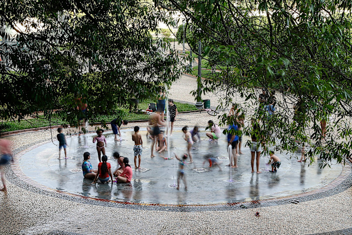 Children play in a fountain in Sao Paulo, Brazil 