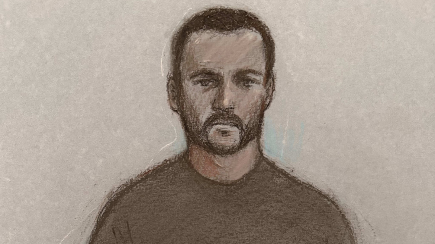 A court artist sketch shows Royal Navy sailor Teddy Young with a neutral expression during his appearance at Westminster Magistrates' Court.