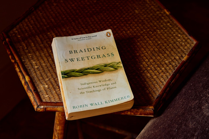Braiding Sweetgrass, by Robin Wall Kimmerer, a book Pearson keeps returning to