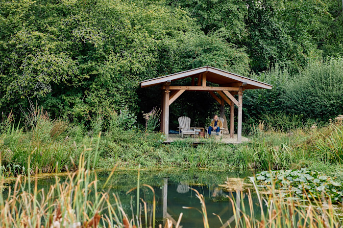 Pearson in the pond house, where he does his morning meditation