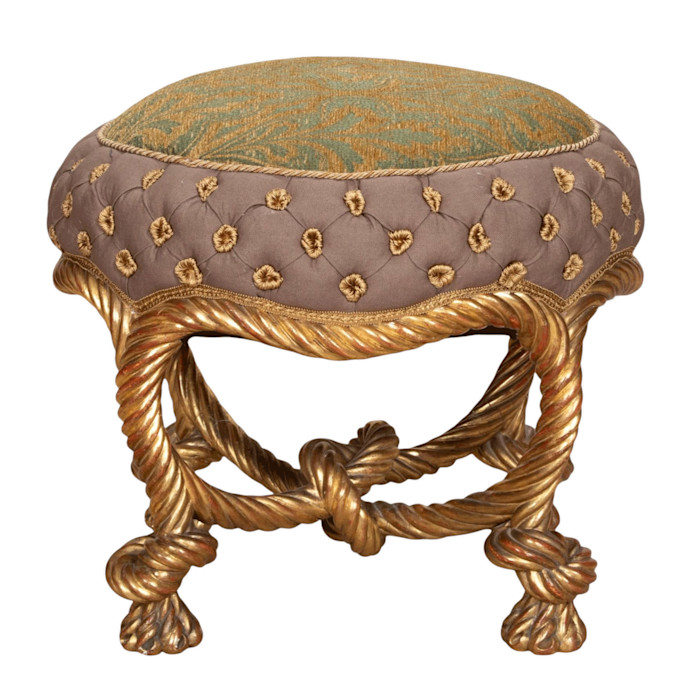 c1860 Napoleon III giltwood and upholstery Rope Twist carved tabouret, £9,840