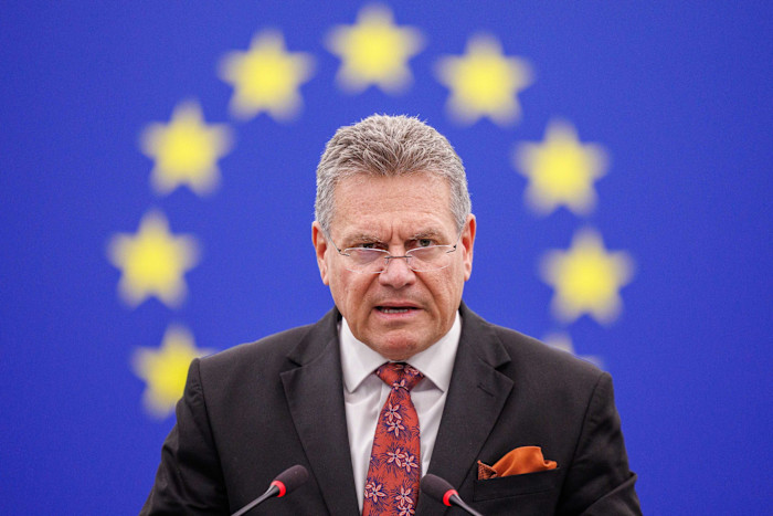 EU trade commissioner Maroš Šefčovič speaking at an event earlier this month