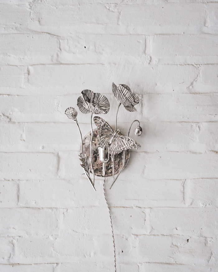 Sawkille Co silver Poppy Flower and Butterfly sconce, $6,500