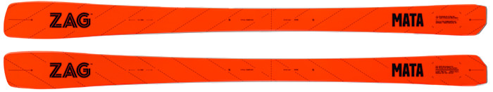 A pair of bright orange ZAG skis with black lettering.