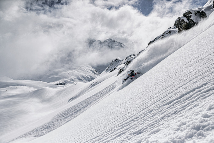 A skier on an off-piste slope