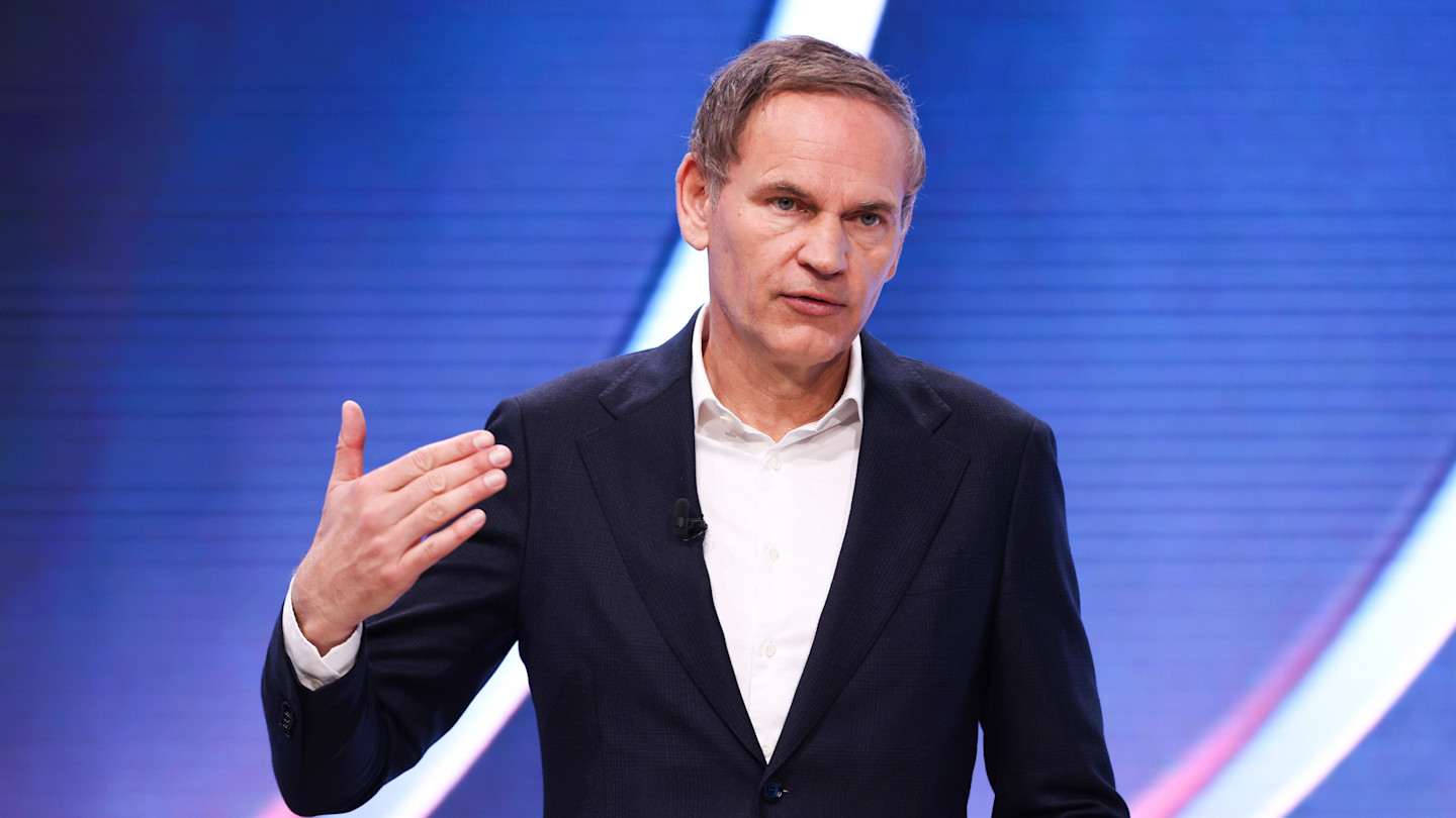 Oliver Blume gestures while speaking during Volkswagen AG’s annual news conference.