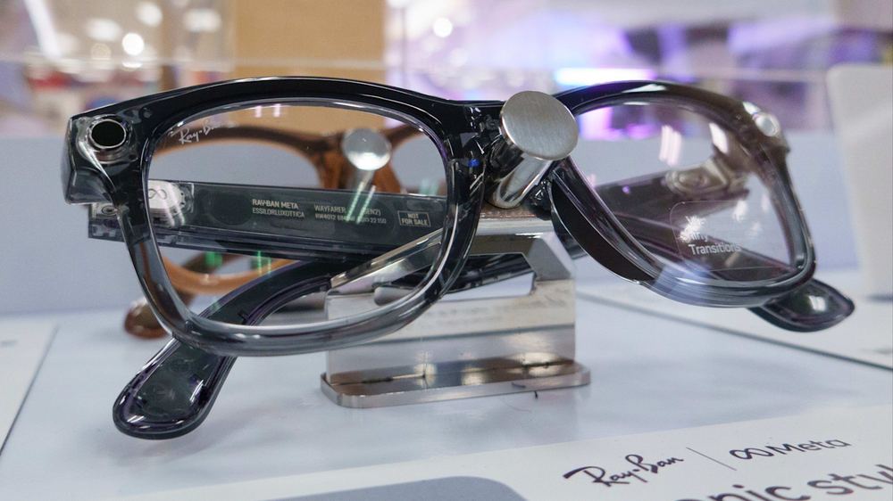 Ray-Ban Meta smart glasses are displayed on a stand at a Target store.