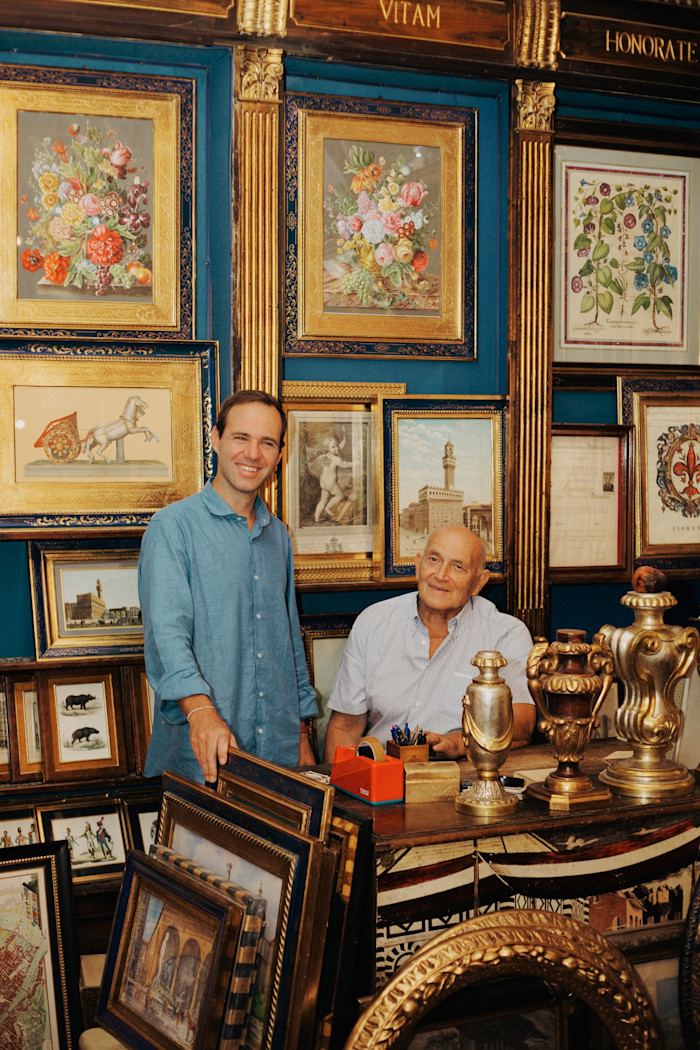 Lorenzo Baccani and his father Giovanni in the shop