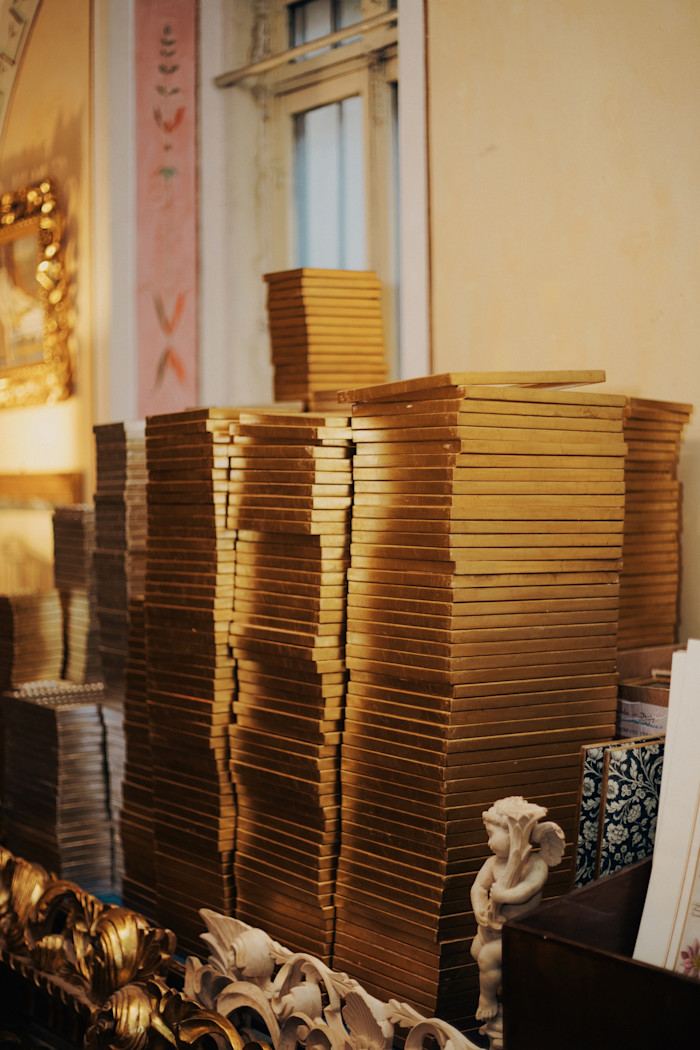 Stacks of frames in the workshop